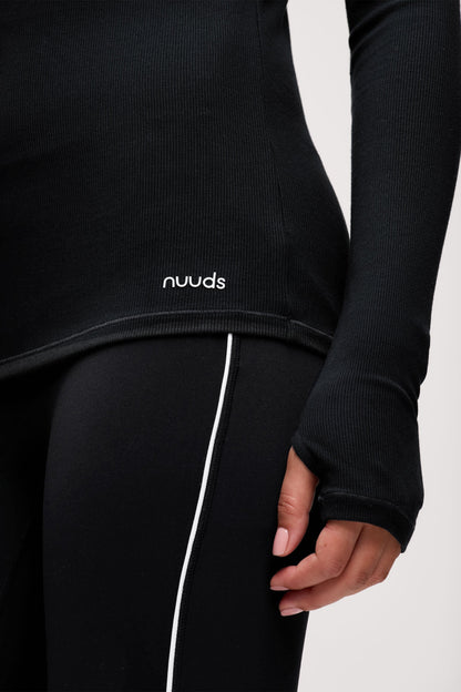 Sporty Rib Bra Long Sleeve | Black