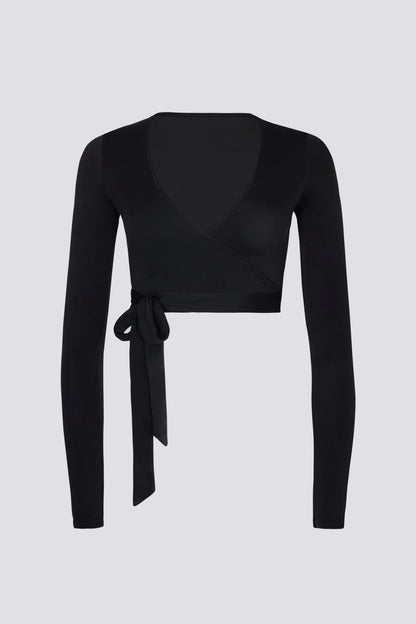 Soft Jersey Wrap Crop Top in Black