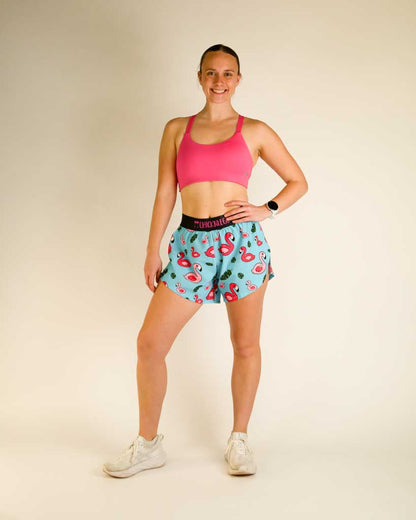 Women's Blue Flamingo 4" Split Shorts