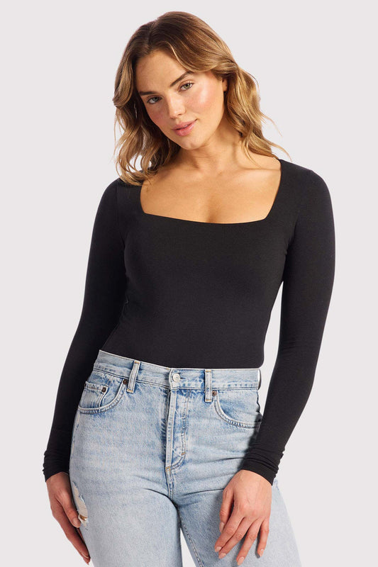 Cotton Stretch Long Sleeve Square Neck Bodysuit