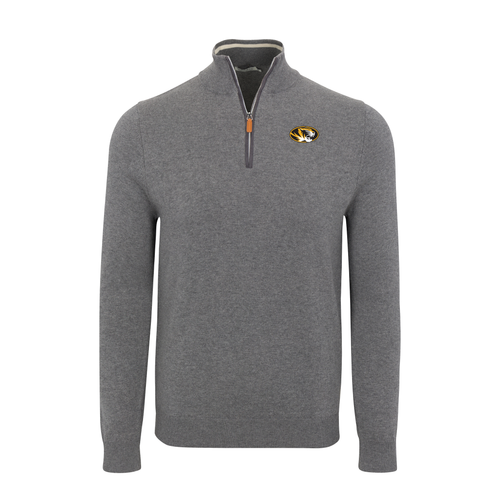 Missouri Grey with Grey Trim Luxury Touch Cotton and Cashmere Quarter Zip Sweater