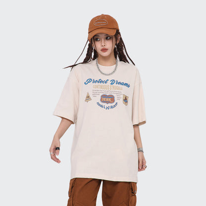 After Prom Shirt T-shirt Summer Fashion Brand Printed Loose Half Sleeve T-shirt round Neck Cotton Short Sleeve Men