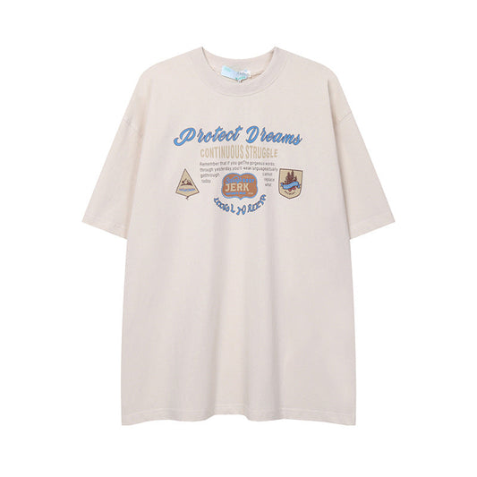 After Prom Shirt T-shirt Summer Fashion Brand Printed Loose Half Sleeve T-shirt round Neck Cotton Short Sleeve Men