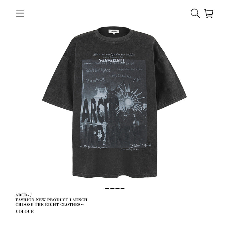 American vintage street T-shirt men's loose spring and summer half-sleeved shirt
