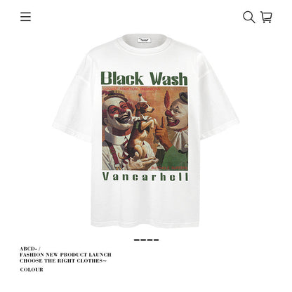 American vintage street T-shirt cotton men's summer loose