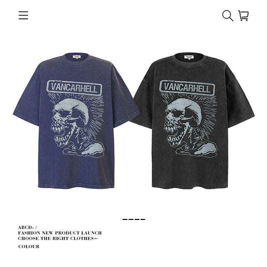 American vintage street T-shirt pure cotton men's and women's summer loose
