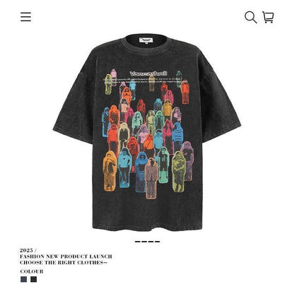 American vintage street T-shirt retro men's loose top