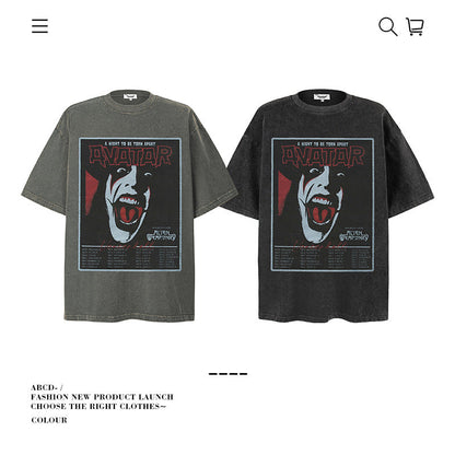 American vintage street T-shirt pure cotton men's and women's summer loose