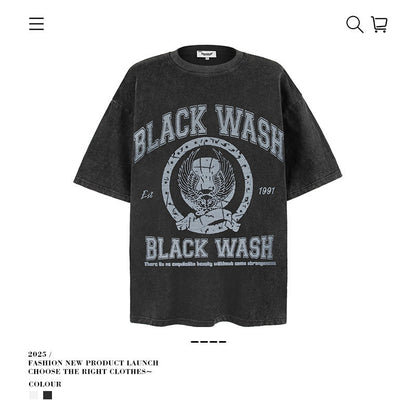 American vintage street T-shirt pure cotton retro men's and women's summer loose half sleeves