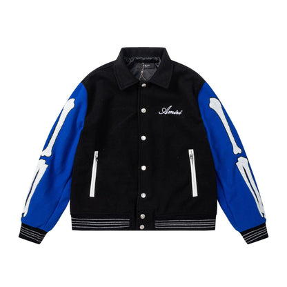 Amiri Jacket Autumn/Winter AMI Bone Towel Embroidered Lapel Baseball Jacket Men's and Women's